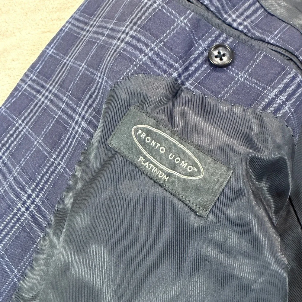 Pronto Uomo Platinum Mens 50R Blue Plaid Wool Blazer Sport Coat Casual Preppy